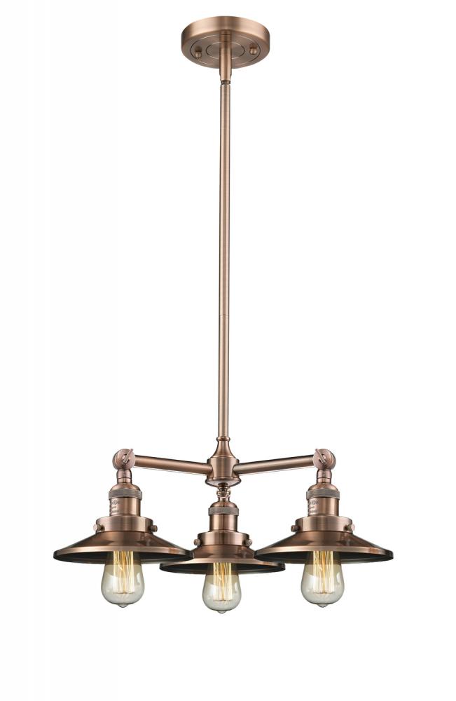 Railroad - 3 Light - 19 inch - Antique Copper - Stem Hung - Chandelier