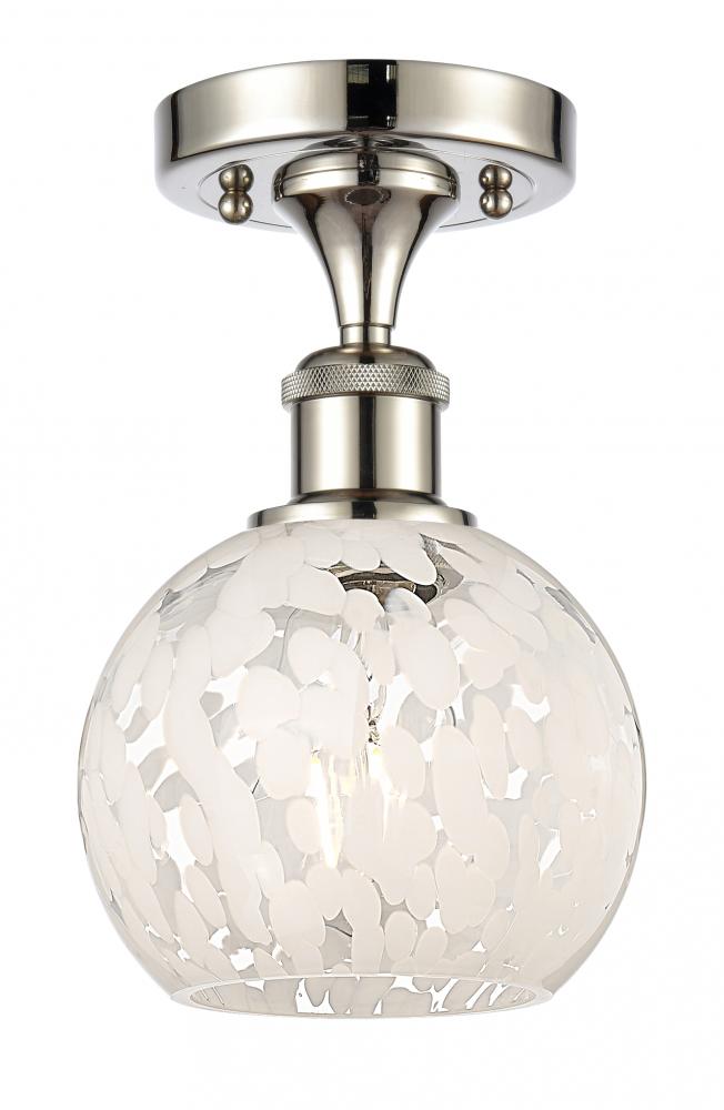 White Mouchette - 1 Light - 6 inch - Polished Nickel - Semi-Flush Mount