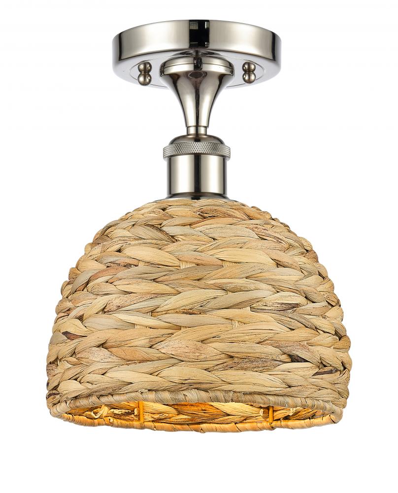 Woven Rattan - 1 Light - 8 inch - Polished Nickel - Semi-Flush Mount