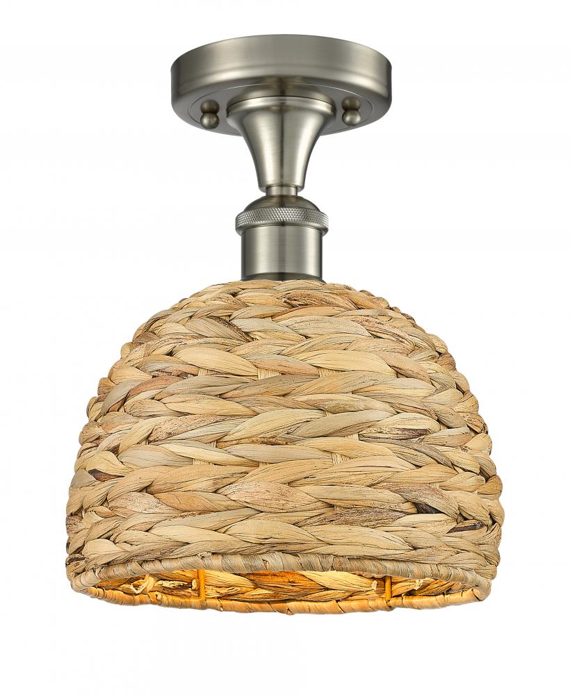 Woven Rattan - 1 Light - 8 inch - Satin Nickel - Semi-Flush Mount