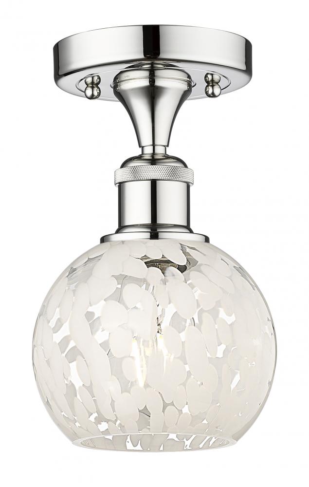 White Mouchette - 1 Light - 6 inch - Polished Chrome - Semi-Flush Mount