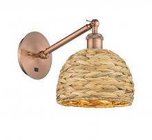Innovations Lighting 317-1W-AC-RBD-8-NAT - Woven Rattan - 1 Light - 8 inch - Antique Copper - Sconce