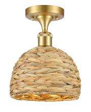 Innovations Lighting 516-1C-SG-RBD-8-NAT - Woven Rattan - 1 Light - 8 inch - Satin Gold - Semi-Flush Mount