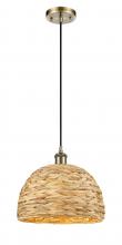 Innovations Lighting 516-1P-AB-RBD-12-NAT - Woven Rattan - 1 Light - 12 inch - Antique Brass - Mini Pendant