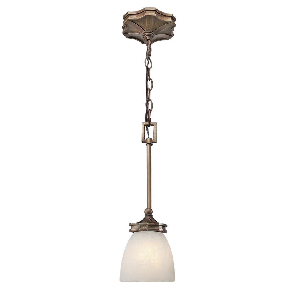 One Light Silvered Taupe Marbelized Linen Glass Down Mini Pendant