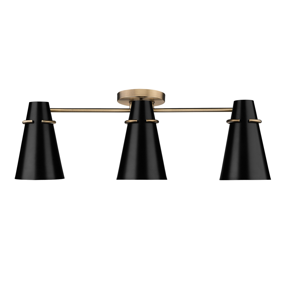 Reeva 3 Light Semi-Flush in Modern Brass with Matte Black Shade