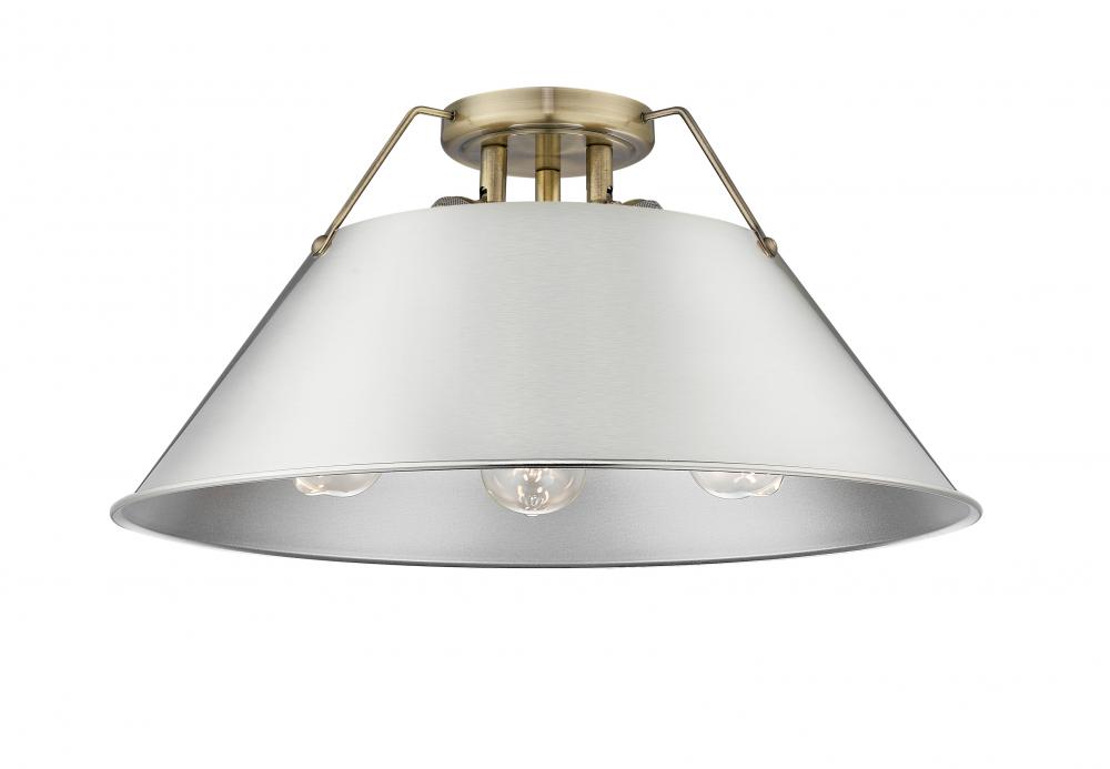 Orwell 3-Light Flush Mount in Aged Brass with Pewter