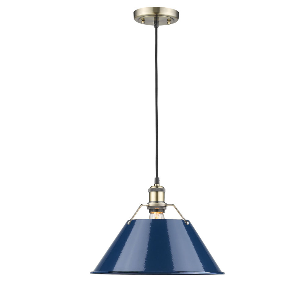 Orwell 14" Wide Large Pendant in Aged Brass with Matte Navy