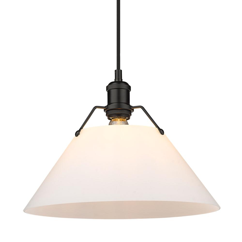 Orwell 14" Wide Large Pendant in Matte Black with Opal Glass