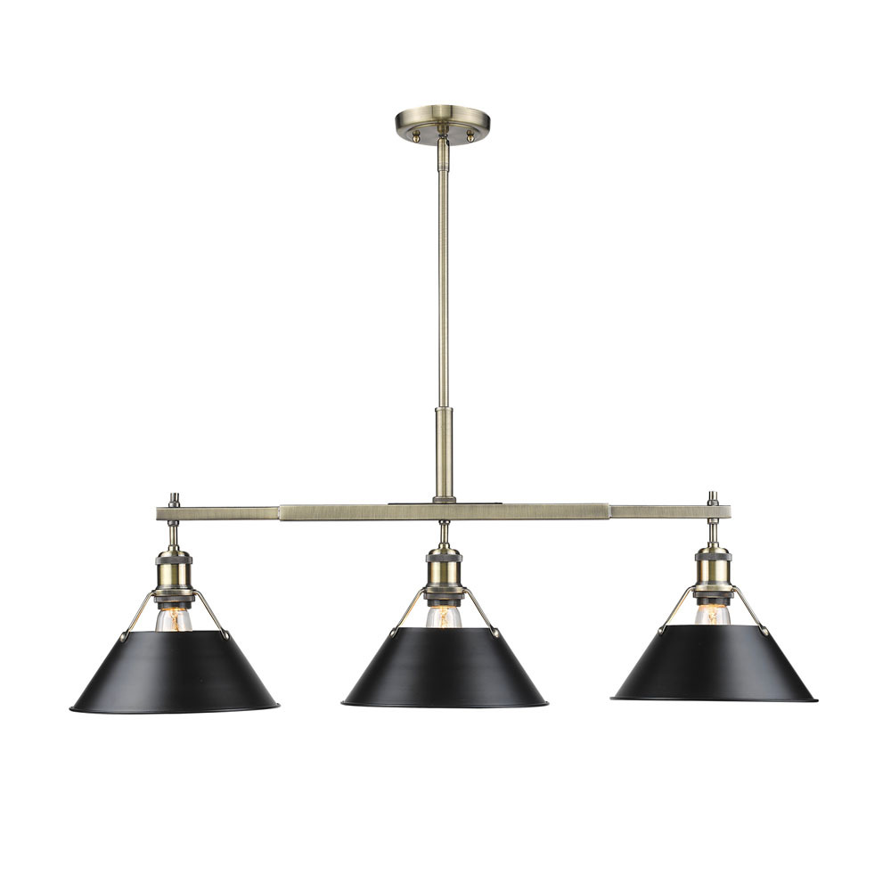 Orwell 3-Light Linear Pendant in Aged Brass with Matte Black