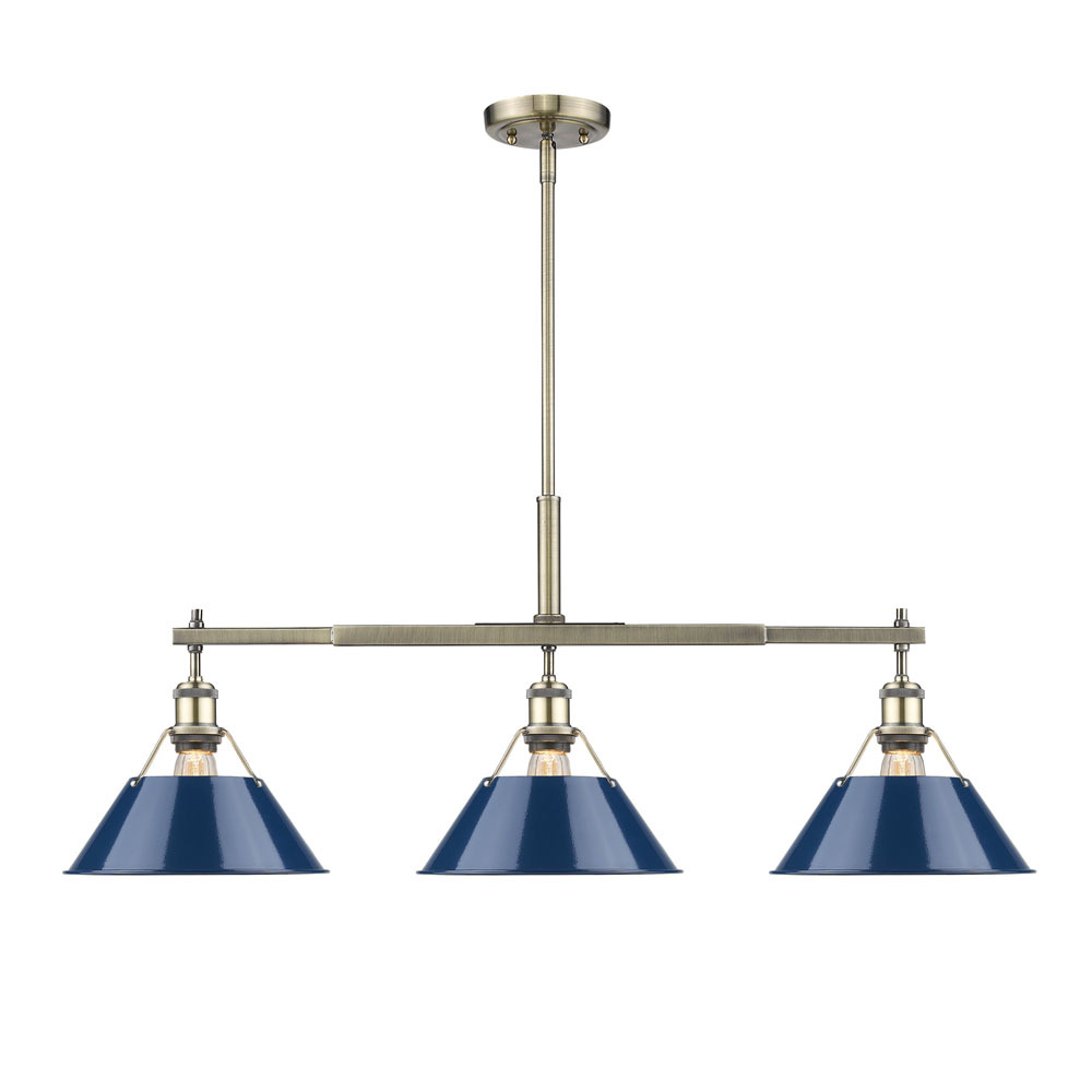 Orwell 3-Light Linear Pendant in Aged Brass with Matte Navy