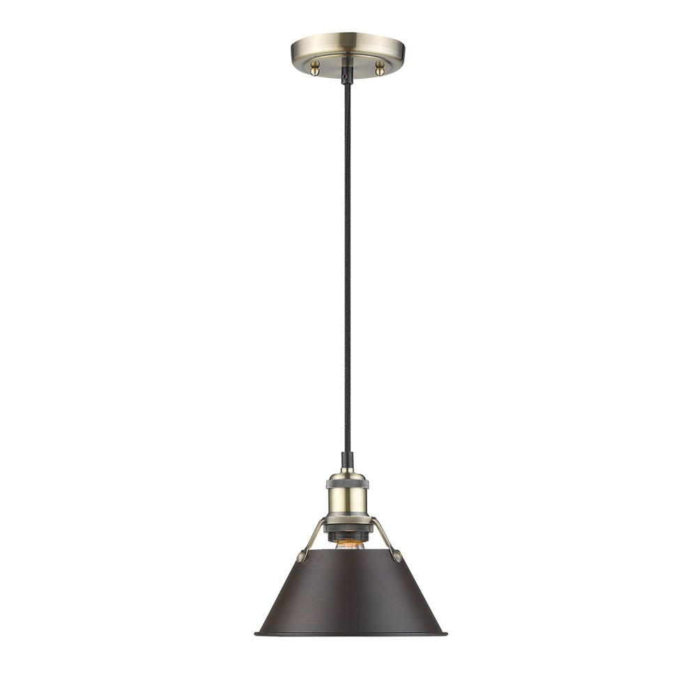 Orwell AB Small Pendant - 7" in Aged Brass with Rubbed Bronze shade