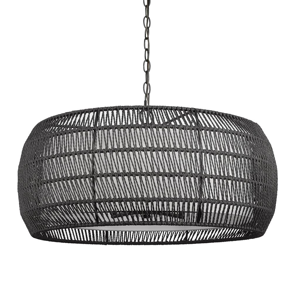 Everly 6 Light Chandelier in Matte Black with Modern Black Rattan Shade