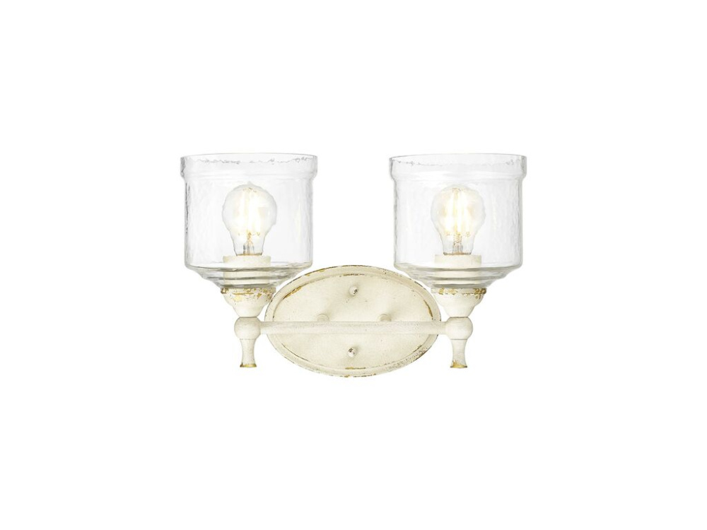Keating 2 Light Bath Vanity in Antique Ivory with Hammered Water Glass Shade