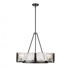 Golden 3164-6 BLK-HWG - Aenon 6-Light Chandelier in Matte Black with Hammered Water Glass Shade