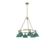 Golden 3306-6 AB-GN - Orwell 6-Light Chandelier in Aged Brass with Pine Green