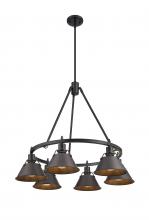 Golden 3306-6 BLK-RBZ - Orwell BLK 6 Light Chandelier in Matte Black with Rubbed Bronze shades