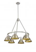 Golden 3306-6 PW-AB - Orwell 6-Light Chandelier in Pewter with Aged Brass