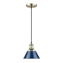 Golden 3306-S AB-NVY - Orwell AB Small Pendant - 7" in Aged Brass with Matte Navy shade
