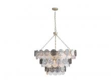Golden 6007-32 AGS-SPG - Cascada 3 Tier - 13 Light Pendant in Aegean Silver with Smoke Plated Glass Shade