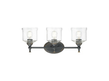 Golden 0806-BA3 ABI-HWG - Keating 3 Light Bath Vanity in Antique Black Iron with Hammered Water Glass Shade