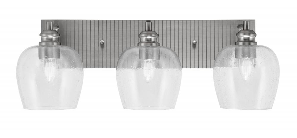 Edge 3 Light Bath Bar, Brushed Nickel Finish, 6" Clear Bubble Glass