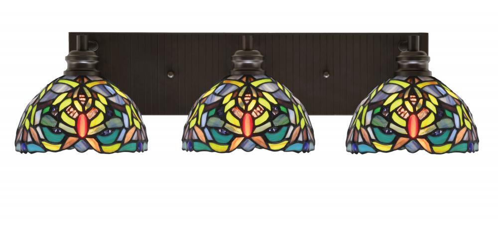 Edge 3 Light Bath Bar, Espresso Finish, 7" Kaleidoscope Art Glass