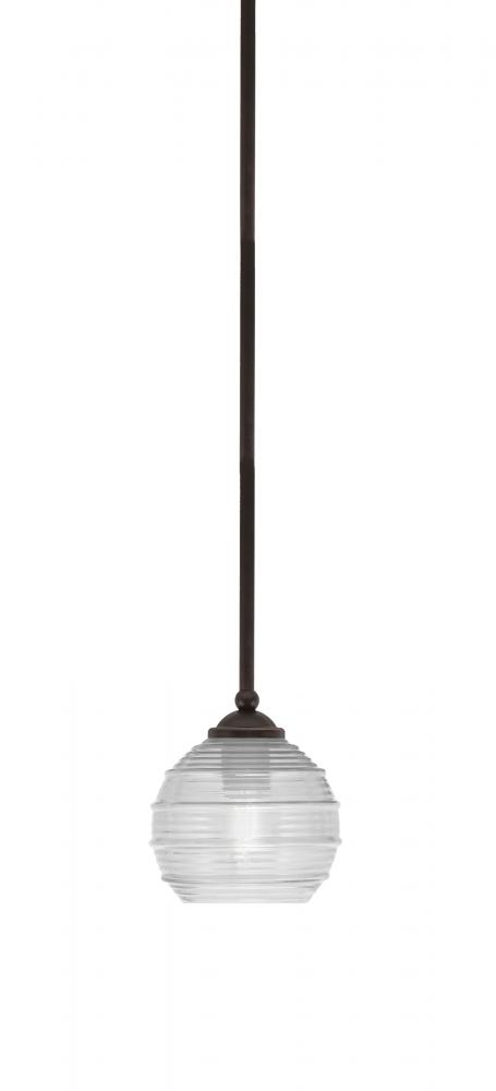 Zilo Stem Hung Mini Pendant, Dark Granite Finish, 6" Clear Ribbed Glass