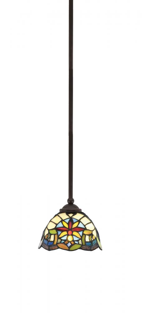 Zilo Stem Hung Mini Pendant, Dark Granite Finish, 7" Earth Star Art Glass