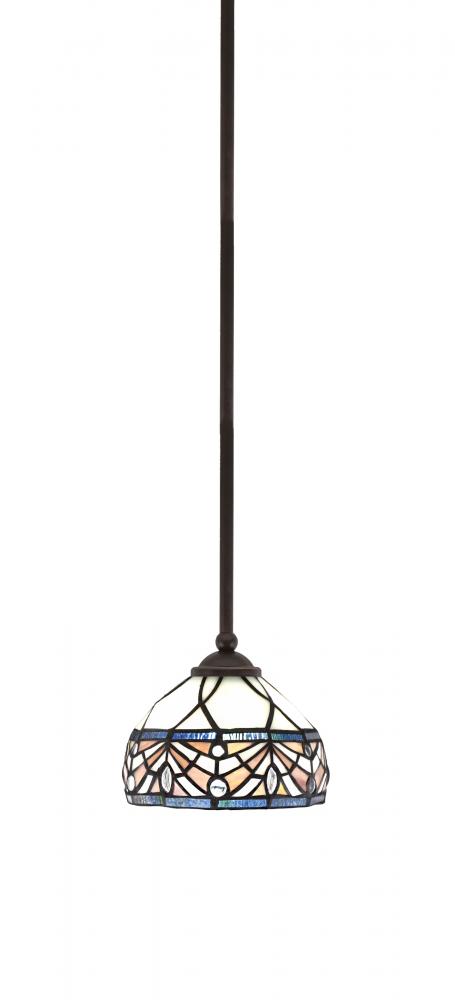 Zilo Stem Hung Mini Pendant, Dark Granite Finish, 7" Royal Merlot Art Glass