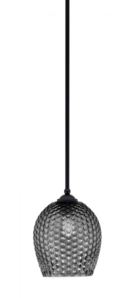 Zilo Stem Mini Pendant, Matte Black Finish, 7.5" Smoke Textured Glass