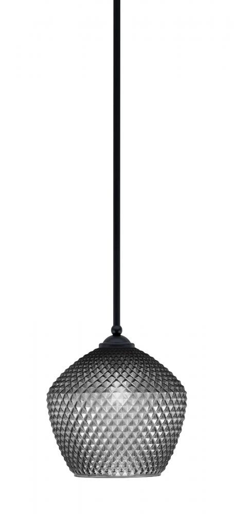 Zilo Stem Mini Pendant, Matte Black Finish, 9" Smoke Textured Glass