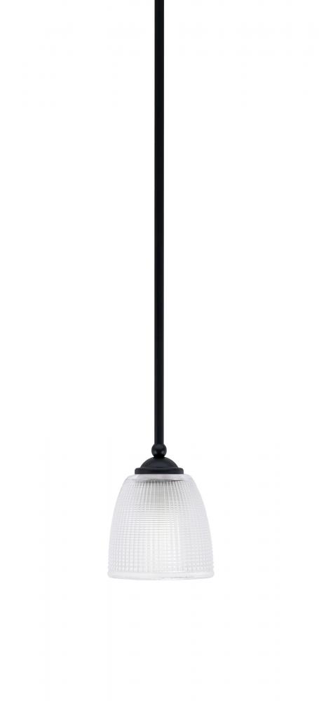 Zilo Stem Mini Pendant, Matte Black Finish, 5" Clear Ribbed Glass