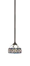 Toltec Company 560-DG-9485 - Zilo Stem Hung Mini Pendant, Dark Granite Finish, 7" Royal Merlot Art Glass