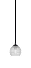 Toltec Company 560-MB-5110 - Zilo Stem Mini Pendant, Matte Black Finish, 6" Clear Ribbed Glass