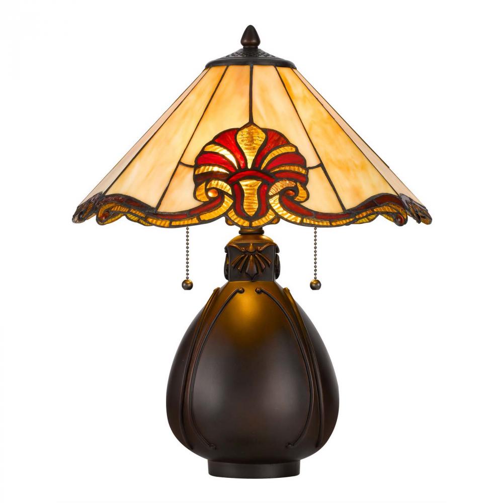60W x 2 Tiffany table lamp with pull chain switch with resin lamp body