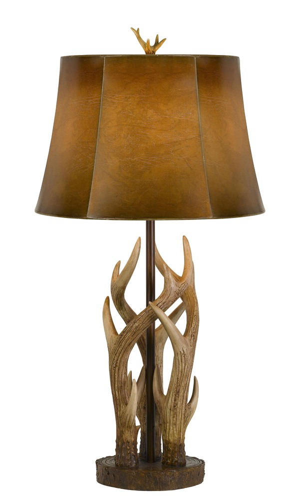 150W 3 Way Darby Antler Resin Table Lamp With Leathrette Shade