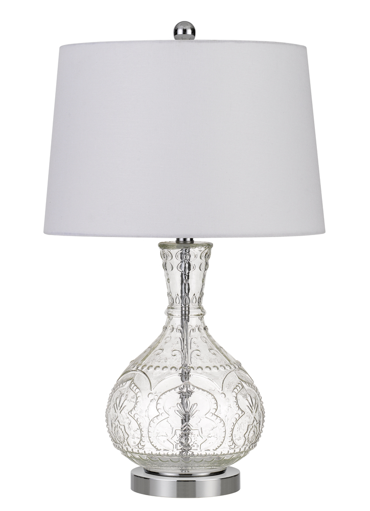 150W Nador Glass Table Lamp With Taper Drum Hardback Fabric Shade