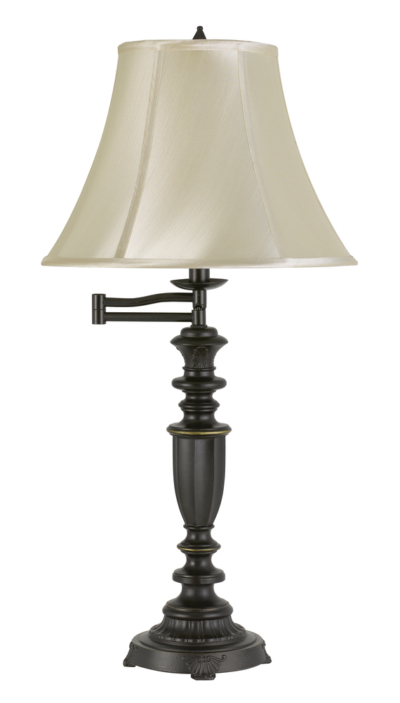 150W 3 Way Mayo Aluminum Casted Swing Arm Table Lamp With Softback Faux Silk Shade