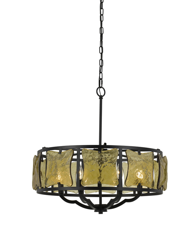 60W X 6 Revenna Forged Iron Chandelier With Hand Crafted Glass