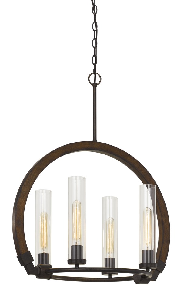 60W X 4 Sulmona Wood/Metal Chandelier With Glass Shade (Edison Bulbs Not inlcluded)