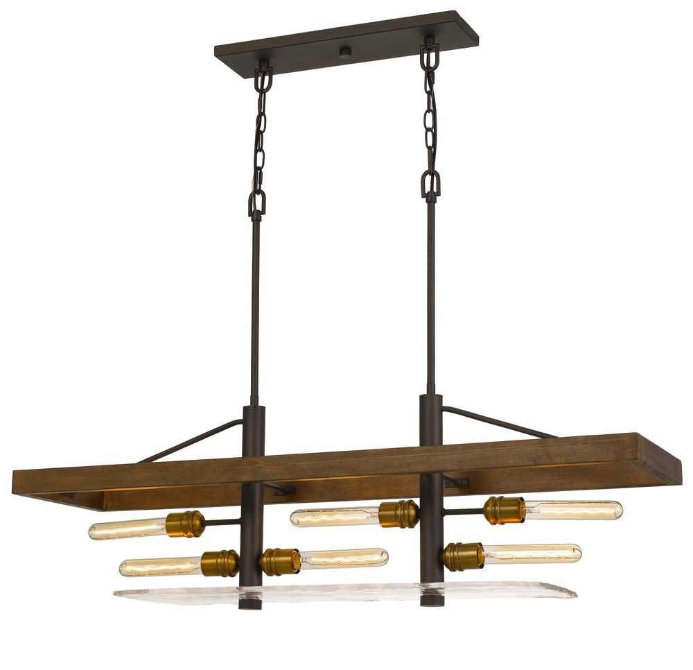 Craiova 60W X 6 Pine Wood Island Chandelier With Hand Crafted Glass (Edison Bulbs Not included)