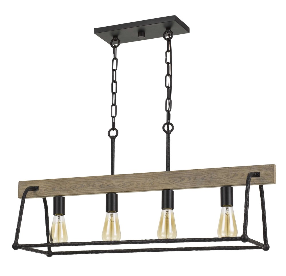 Lockport Hang Forged  Metal/Wood Island Chandelier (Edison Bulbs Not included)