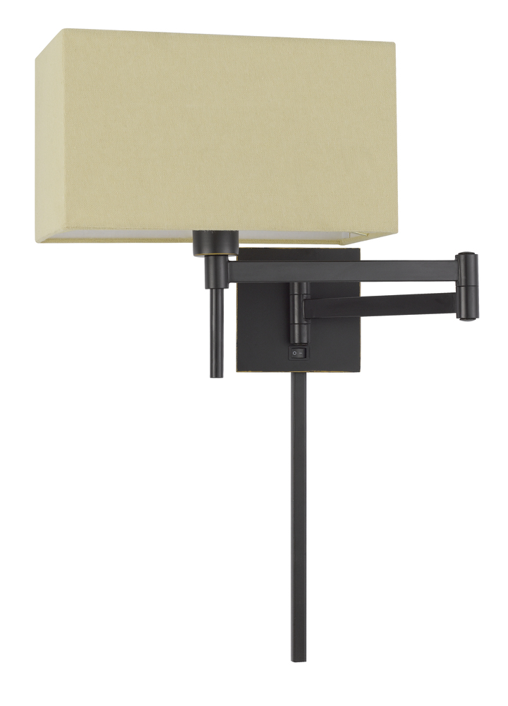 60W Robson Wall Swing Arm Reading Lamp With Rectangular Hardback Fabric Shade. 3 Ft Wire Cover inclu