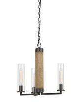 CAL Lighting FX-3665-3 - 60W X 3 Silverton Metal/Wood 3 Light Chandelier With Glass Shades. (Edison Bulbs included)
