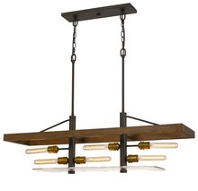 CAL Lighting FX-3701-6 - Craiova 60W X 6 Pine Wood Island Chandelier With Hand Crafted Glass (Edison Bulbs Not included)