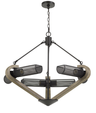 CAL Lighting FX-3740-6 - 60W X 6 Baden Metal/Wood Chandelier With Mesh Shades (Edison Bulbs Are Not included)