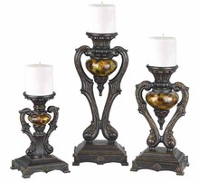 CAL Lighting TA-587/3C - Traditional resin candle holder w/reverse painted glass