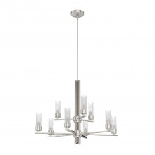 Hunter 19788 - Hunter Gatz Brushed Nickel with Clear Glass 9 Light Chandelier Ceiling Light Fixture