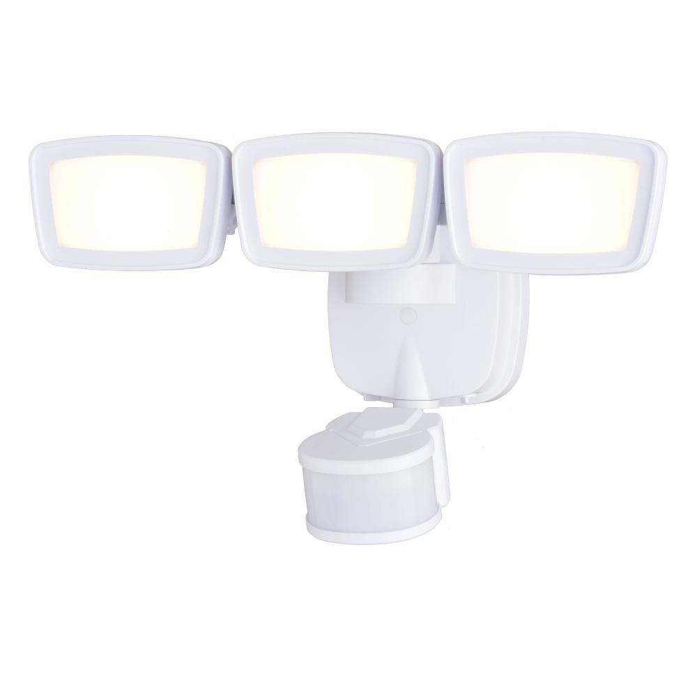 White Integrated LED Motion Sensor Dusk to Dawn 3-Head Outdoor Security Flood Light - 240 Degree - 8